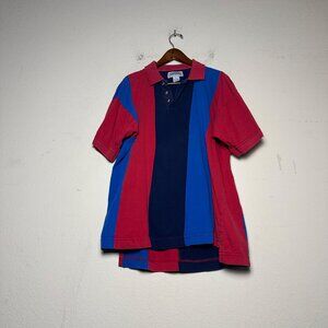 American Heritage Trail VTG 90s Polo Shirt Short Sleeve Men XL Striped Red Blue